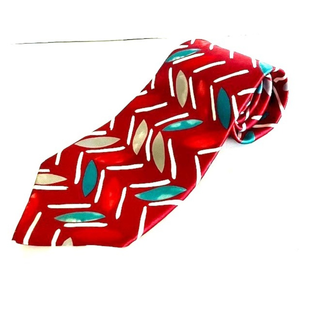 ZYLOS George Machado Men's Necktie Geometric Pattern Deep Red Maroon 100% Silk